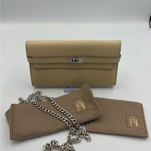 Hermes Beige Epsom Leather Wallet on Chain with Silver Hardware